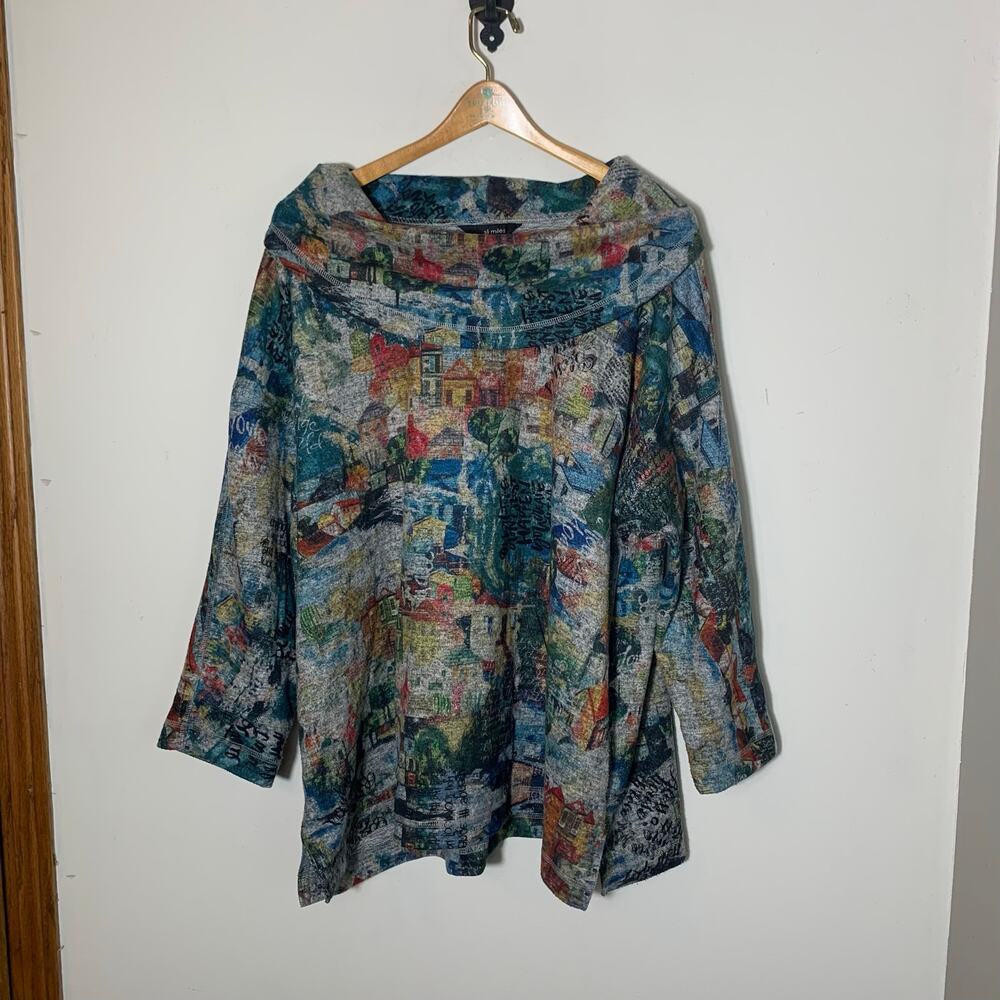 Womens Plus Size Ali Miles Multocolored Cowl Neck Blouse Size 2X EUC!